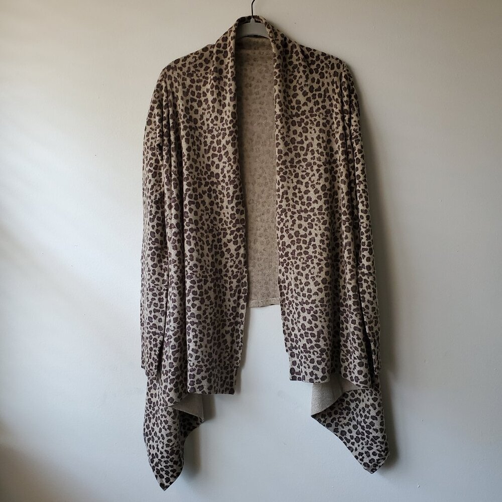NEW Autumn Cashmere 100% Cashmere Draped Open Front Cardigan Animal Print XS